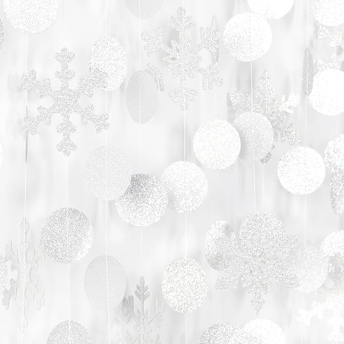 Snowflake Snow White-Silver Christmas Party-Decorations Garland - 61Ft Winter Wonderland Frozen Hanging Paper Streamers Banner,Birthday New Year Supplies Decor Ouruola