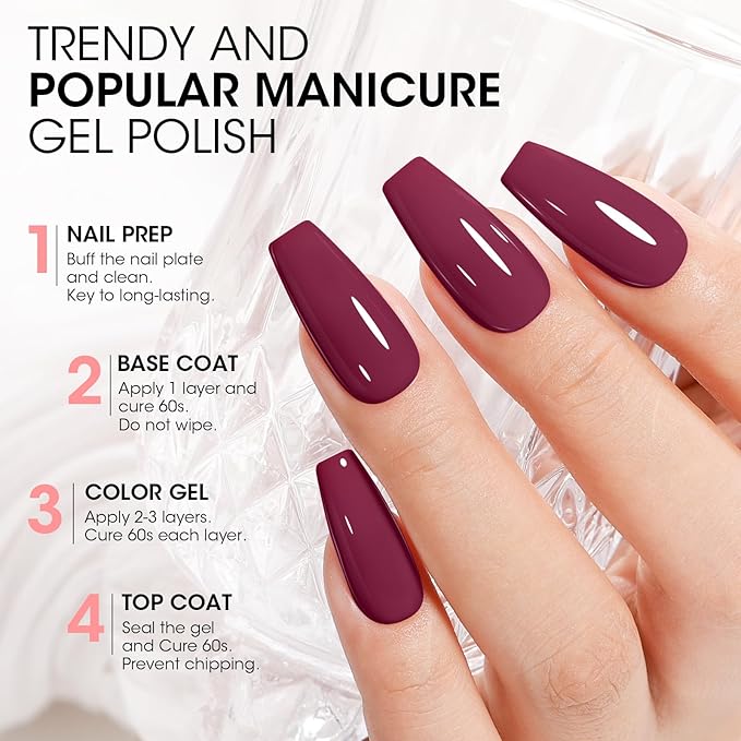 GELLEN Gel Nail Polish, Burgundy Dark Red Purple Gel Polish Set 6 Colors, Non Toxic No Wipe Soak Off UV Light Gel For Women Girls Manicure Home Salon Trendy Nail Gifts Valentine Day Christmas