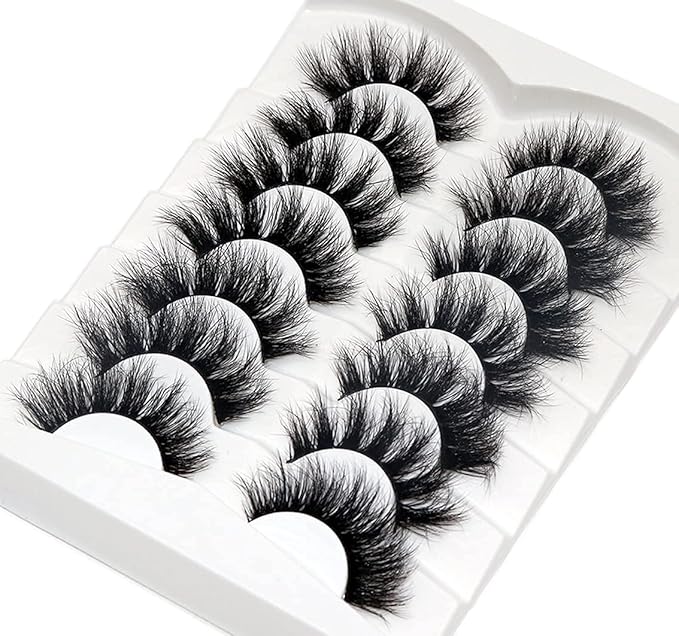 Veleasha False Eyelashes Wispy Faux Mink Lashes Fluffy Handmade Fake Eyelashes Natural Look 7 Pairs Pack Luxury Cat Eye Lashes (801)