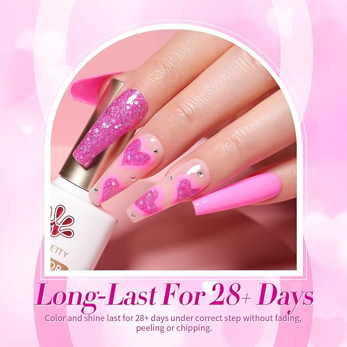 Born Pretty Neon Hot Pink Gel Nail Polish,Halloween Pink Ghost,Natural Soft Light to Dark Glitter Sparkle Gel Polish Soak Off U v LED Nail Art Manicue Kit DIY at Home or Manicure Salon 6PCS