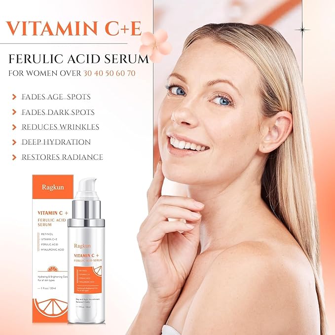 20% Super Vitamin C Retinol Serum for Face, Dark Spot Remover for Face, CE Ferulic Acid, Hyaluronic Acid, Hydrate & Plump Skin Care Anti Aging Wrinkle Brightening Skincare -1 Fl Oz.