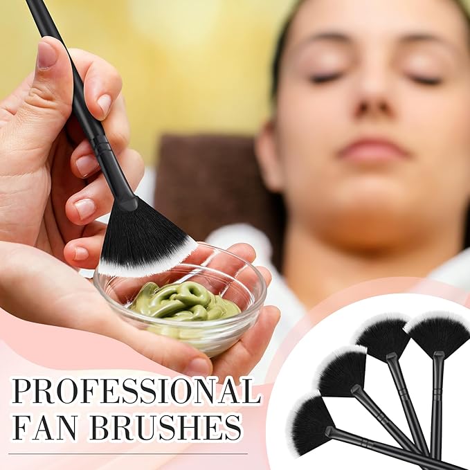 12 Pcs Soft Facial Fan Brush Blush Makeup Brush Face Mask Acid Applicator Multi Use Cosmetic Tools for Peel Mask Makeup for Mud Cream(Black)
