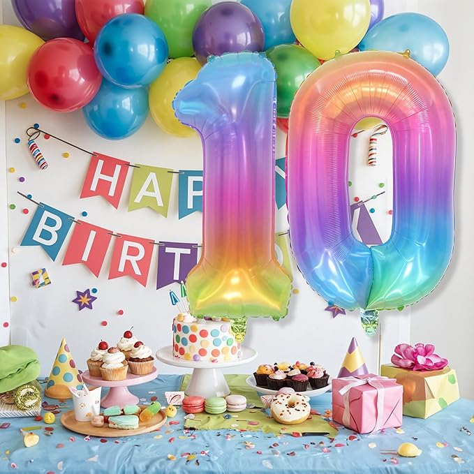 Rainbow Number 0 Balloon, 40 Inch Colorful Self Inflating Foil Balloons, Globos De Numeros Grandes, Large Mylar Helium Multicolor Number 0 Balloon for Kids Birthday Party Decor Baby Shower Decorations