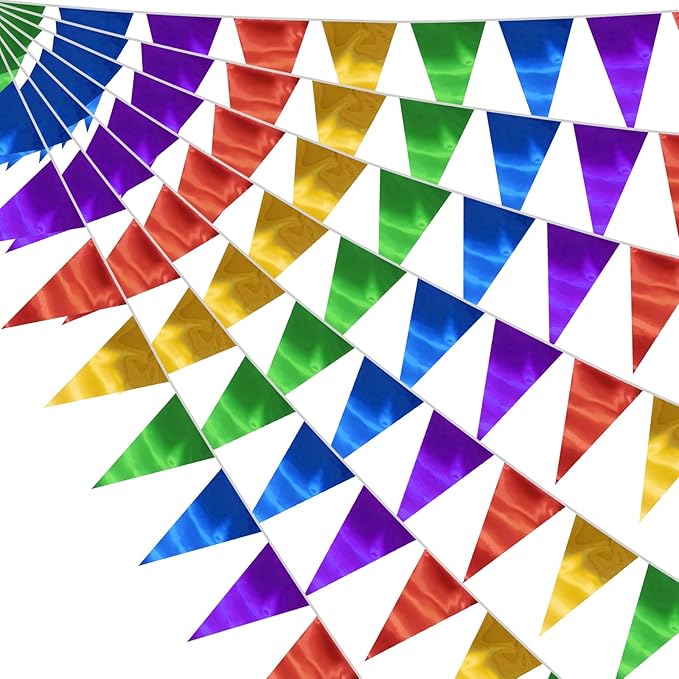 20M/65FT Colorful Triangle Pennant Banner Flag Metallic Fabric Bunting Garland for Christmas Graduation Wedding Engagement Anniversary Bachelorette Birthday Bridal Shower Valentines Hen Party Supplies