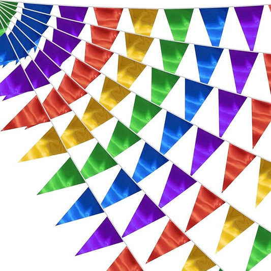 20M/65FT Colorful Triangle Pennant Banner Flag Metallic Fabric Bunting Garland for Christmas Graduation Wedding Engagement Anniversary Bachelorette Birthday Bridal Shower Valentines Hen Party Supplies