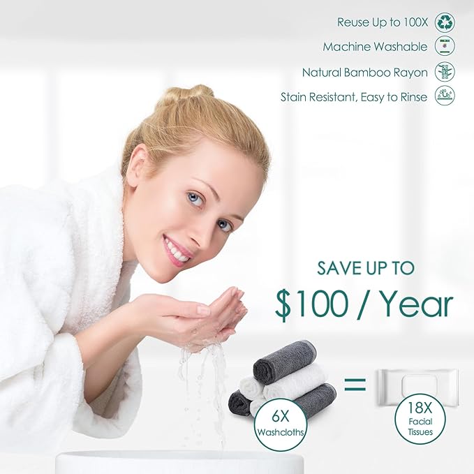 Wash Cloths 12 Pack, Super Soft and Skin Friendly Face Towel for Sensitive Skin, 10x10 inch Small Face Washcloths, Reusable Washable Makeup Remover Cloths, Easy to Rinse Grey Facial Cleansing Cloths