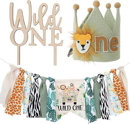 Wild One Birthday High Chair Banner Party Decoration For Boys Jungle Theme Decorative For Kids Bedroom