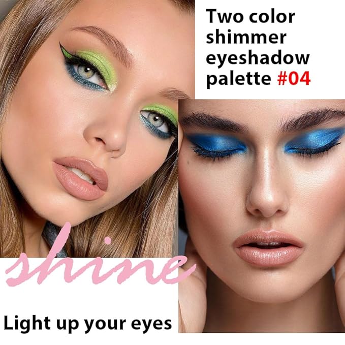 2 colors eye shadow makeup palette, Blue & Green Eyeshadows Halloween Birthday Party Wear, high pigment eye, matte & shimmer metal eye shadow powder, Blendable, Ultra-Pigmented(02)