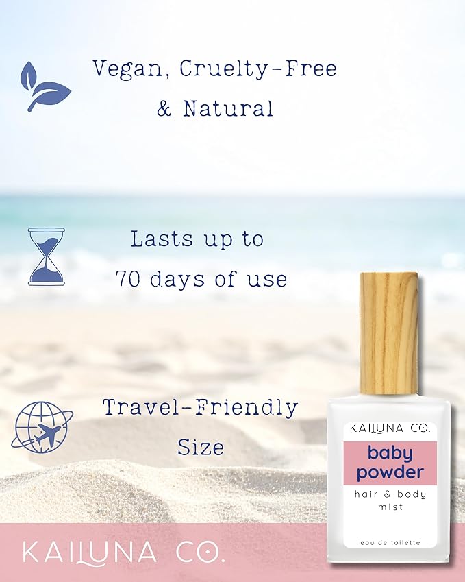 Baby Powder Natural Hair & Body Mist Spray, Pure Essential and Fragrance Oils, Alcohol-Free, Handmade in California, 0.5Fl Oz