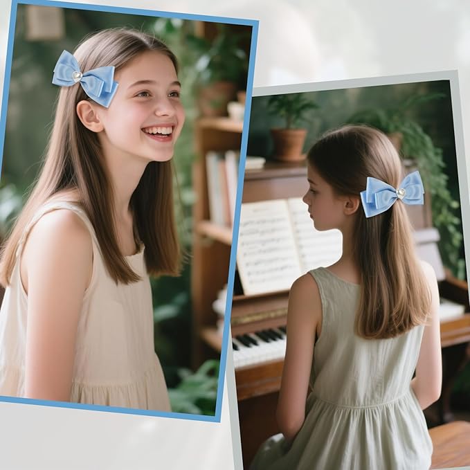 2pcs blue hair bows for girls, cute bow hair clips for women, blue bow with alligator clip, christmas and valentines hair bows, hair accessories for girls
