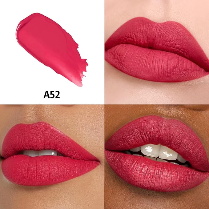 Bright Red Lipstick Long Lasting Lipsticks for Women Pigmented Smudgeproof Transferproof Vegan Cruelty Free Lip Makeup, A52 Enjoyful