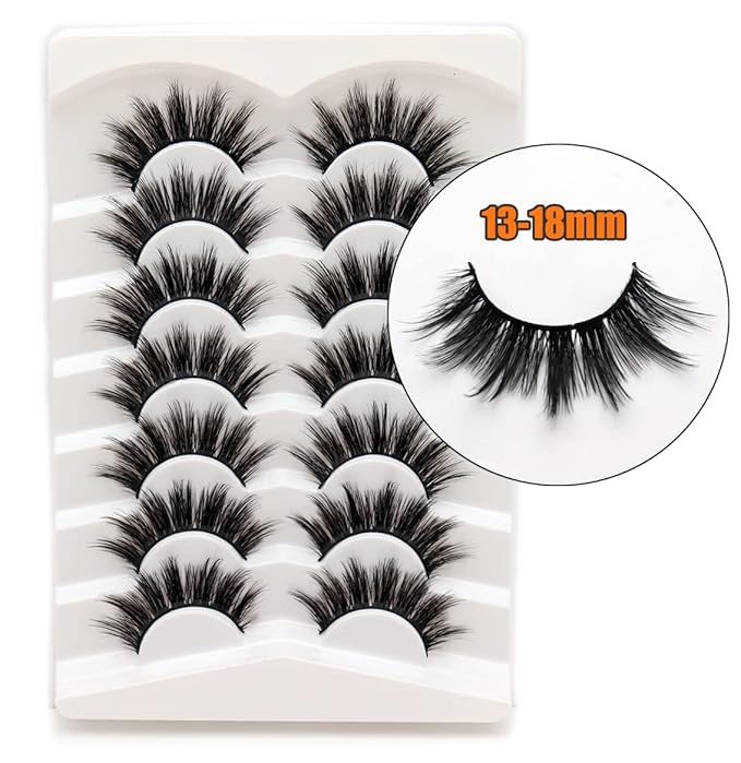 Veleasha False Eyelashes Wispy Faux Mink Lashes Fluffy Handmade Fake Eyelashes Natural Look 7 Pairs Pack Luxury Cat Eye Lashes (815)