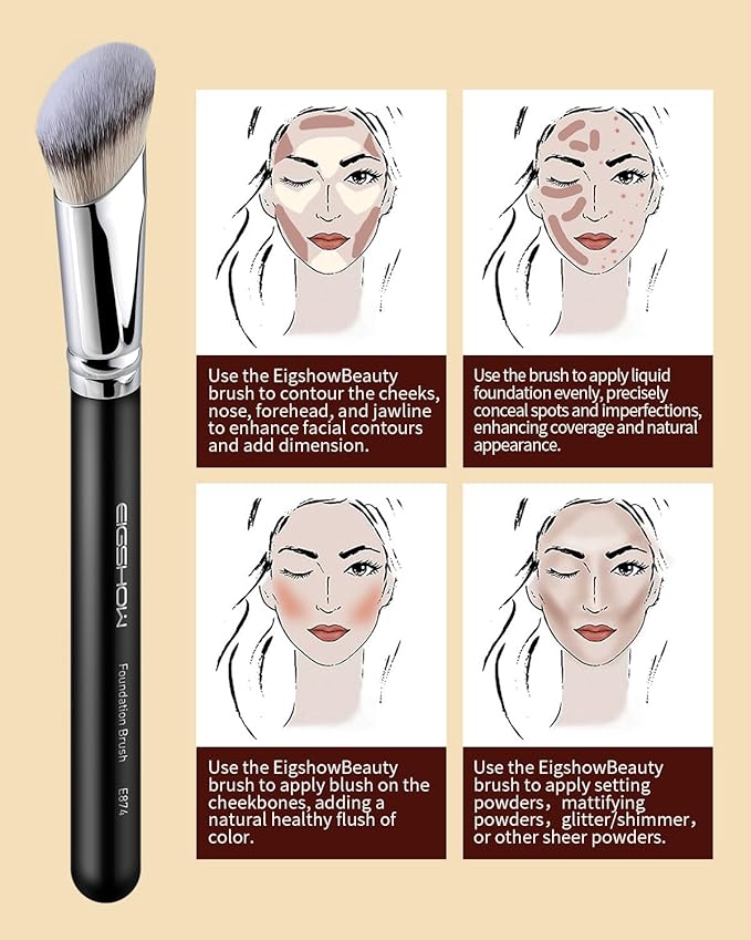 Concealer Brush, Angled Contour Brush for Blending Setting Buffing, Use Professional Makeup Brush with Liquid, Cream, or Powder Products