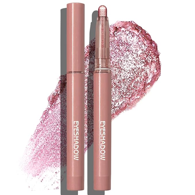 Glitter Eyeshadow Stick Metallic Chrome Finish, Shimmer Cream Eye Shadow Stick Long Lasting Holographic Color Sparkle Multi-Use Eye Brightener Highlighter Makeup Blendable Eyeliner Pencil, 2#