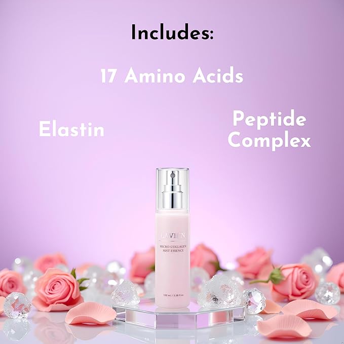 Lavien Micro Collagen Mist Essence - Hydrating Facial Spray, Redness and Smooth Skin - Suitable All Skin Types - 3.38 Fl Oz Bottle