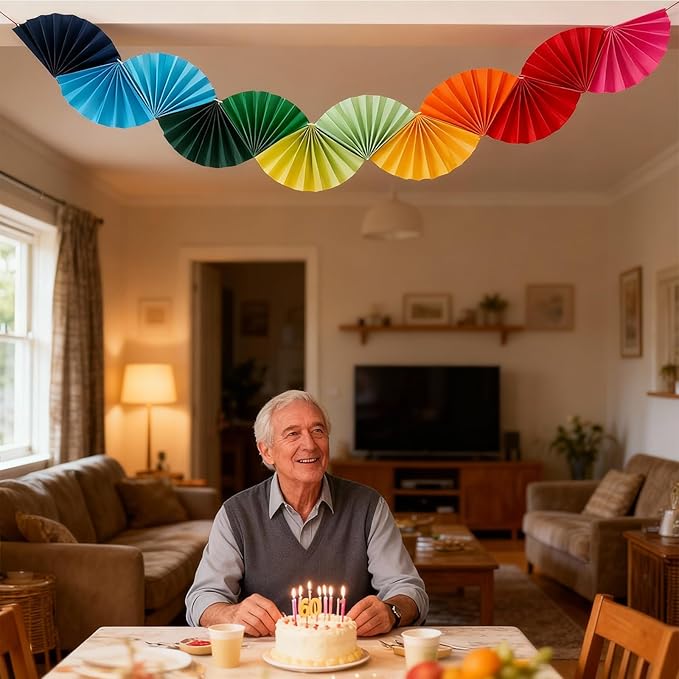 Banner Garland Fan-Shaped, Rainbow Colors Wall Decor Party Decorations for Birthday Wedding College Nurse Graduation Christmas Holiday, Festive Supplies