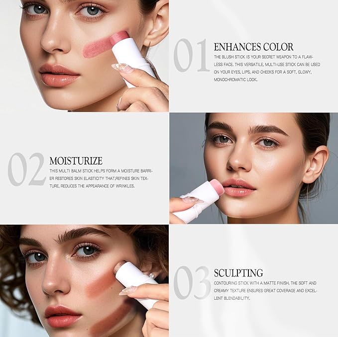 bayfree 3 PCS Makeup Cream Contour Stick Set, Highlighter Stick & Bronzer Stick & Blush Stick, Long Lasting, Natural Face Contour, Dewy & Matte Finish, Multi Stick Trio for All Skin