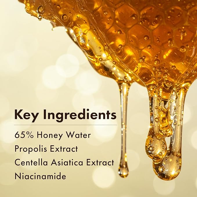 TOSOWOONG Honey Glow 65% Propolis Serum, Hyaluronic Acid, Kojic Acid, Niacinamide, Hydrating Facial Soothing Moisturizer for Irritated Uneven Skin Tone, Glass Skin, Korean Skin Care, 33ml, 1.11 fl.oz.