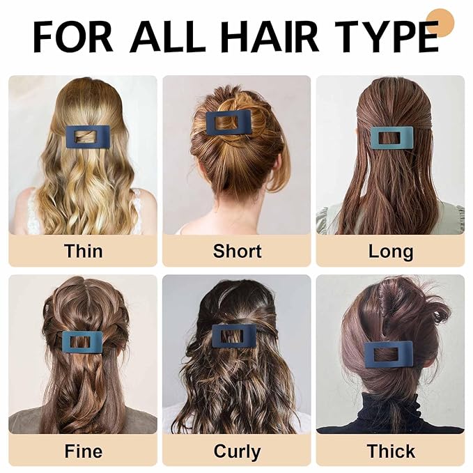 8 Pack French Flat Hair Clips for Women – Large Matte No-Slip Claw Barrettes for Thick & Thin Hair, Strong Hold Styling Accessories (Blue)