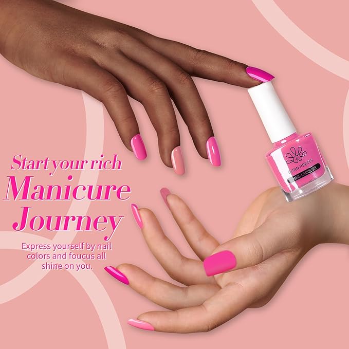 Born Pretty Pink Nail Polish Set, 6 Colors Nude Pink Hot Pink Neon Pink Glitter Nail Polish Quick Dry 10ml 0.34oz Nail Lacquer Kit for Diy Nail Art Salon Home Gifts for Women Girls