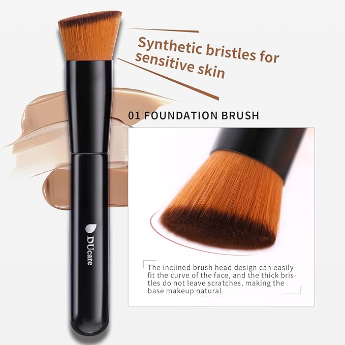 DUcare Foundation Brush and Concealer Brush 2Pcs Contour Bronzer Kabuki Brush for Face Synthetic Liquid Blending Mineral Powder Makeup Tools