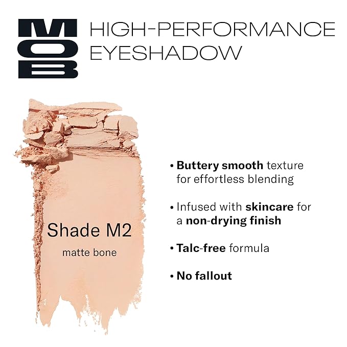 MOB Beauty Eyeshadow M2 Matte Bone – Light Base Shade for Brightening Eyes or Highlight, Blendable Talc-Free Vegan Cruelty-Free Skincare Infused Long Wear Sustainable Refillable Compact