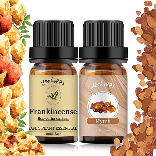 yethious Frankincense and Myrrh Oil Frankincense Essential Oil Myrrh Oils for Diffuser & Aromatherapy, Candle, Soap Candle Making - 2PCS 10ML