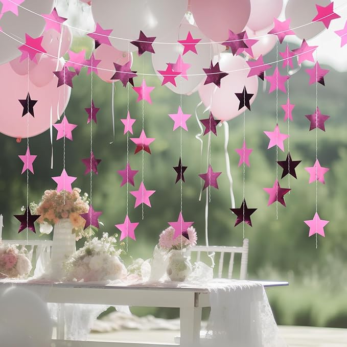 Patelai 78 Feet Glitter Star Garland Banner Decoration Hanging String Star New Year Eve Party Supplies Gold Black Party Decor for 2026 New Year Valentines Wedding Birthday (Pink)