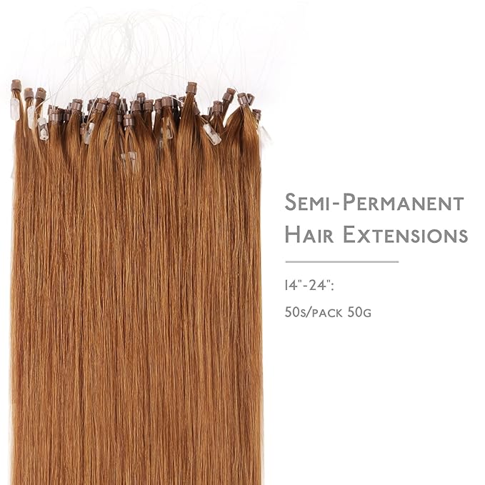 WENNALIFE Microlink Hair Extensions Human Hair, 50g 50s 22 Inch Auburn Ginger Remy Micro Bead Hair Extensions Real Human Hair Micro Link Micro Loop Micro Ring Hair Extensions Straight Microlinks