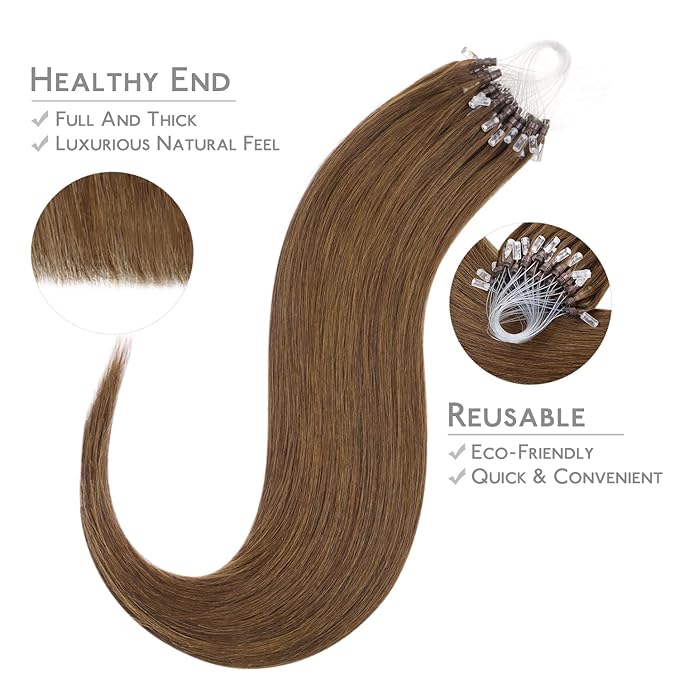 WENNALIFE Microlink Hair Extensions Human Hair, 50g 50s 14 Inch Light Auburn Brown Remy Micro Bead Hair Extensions Real Human Hair Micro Link Micro Loop Micro Ring Hair Extensions Straight Microlinks