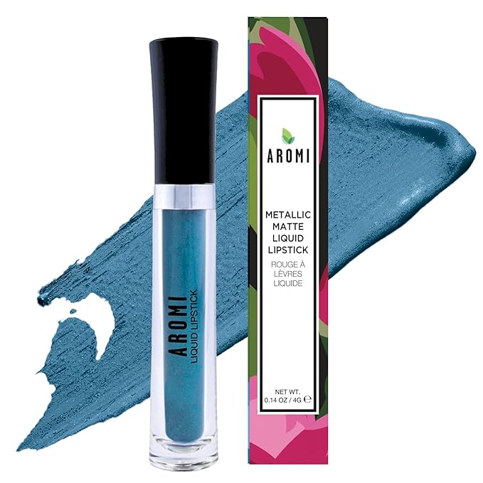 Aromi Teal Blue Metallic Liquid Lipstick | Turquoise, Sea Foam Lip Color with Shimmery Finish, Vegan, Cruelty-free, Long-lasting, Smudge Proof (Arctic Teal)