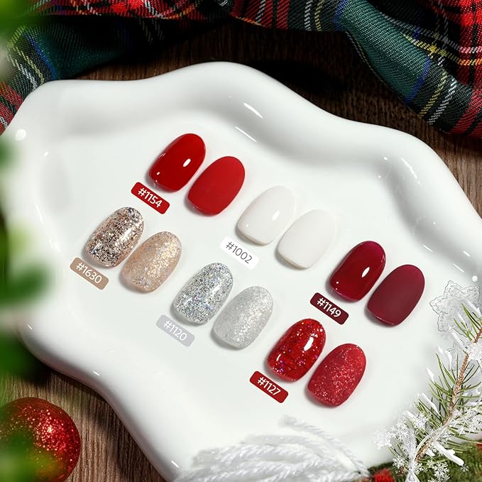 GAOY Red Gel Nail Polish Set of 6 Colors for Christmas nails Including White Burgundy Gold Sliver Glitter Gel Polish Kit for Valentine’s Day