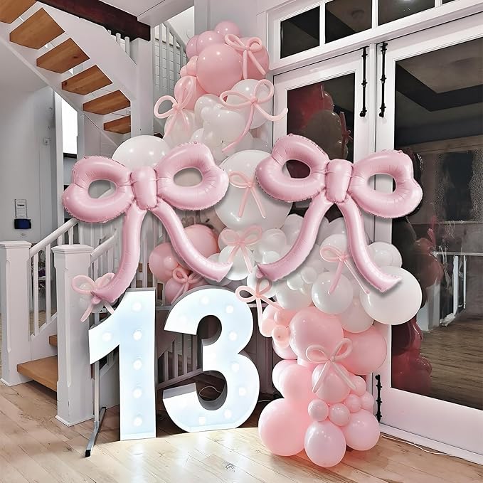 4 Pcs Light Pink Bow Balloons Bow Party Decorations for Girl Women Bow Birthday Decorations Giant Pastel Pink Bow Balloon for Graduation Baby Shower Bridal Wedding Decor Bachelorette Party Supplies