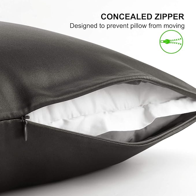 ALASKA BEAR Silk Pillowcase for Hair Care Gentle Mulberry Silk Anti Face Skin Wrinkle Pillow Slip Cover King Size with Concealed Zipper (1pc, Charcoal)