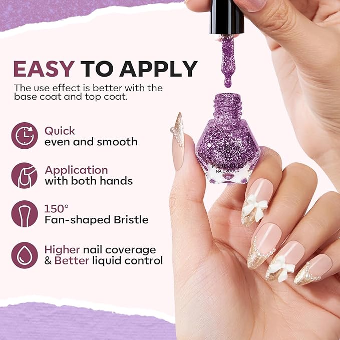 modelones Nail Polish Set 12 Colors Pearl White Nude Glitter Blue Pink Purple Quick Dry Mini Nail Lacquer Kit, Christmas Holiday Manicure Gifts for Women Girl Shimmer Home DIY Finger Toe Nail Art