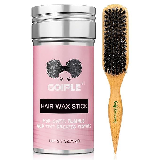 Slick Back Hair Brush & Wax Stick Set for Slick Back Hair – Teasing Boar Bristle Hair Brush for Sleek, Control, Flyaways & Baby Hairs – Wax Stick for Women Sectioning & Smoothing Ponytail Bun