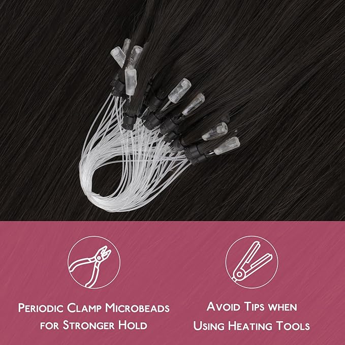 WENNALIFE Microlink Hair Extensions Human Hair, 50g 50s 24 Inch Dark Brown Remy Hair Microbead Micro Link Microloop Microring Invisible Straight Natural Fusion Installation