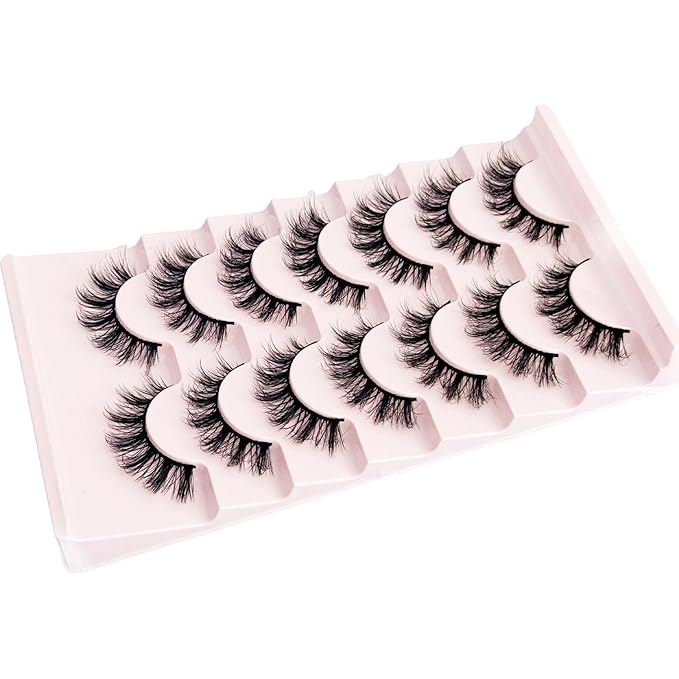 Short Lashes Natural Look Mink Lashes Fluffy Wispy Lashes 14mm Strips Russian D Curl NINGLASH False Eyelashes Cat Eye Lash that Look Like Extensions Fake Eyelash Faux 3D 7 Pairs Lash Pack