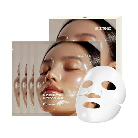 Super Glow Deep Collagen Hydrogel Mask 1.48 oz × 4 Sheets, 5,000,000ppb Hydrolyzed Collagen, Elasticity, Wrinkle Care & Radiance, Overnight K-Beauty Mask (4 Count (Pack of 1))
