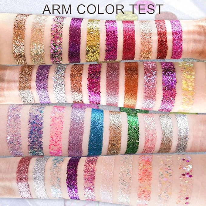 evpct CAKAILA Glitter Colorful Sparkly Eyeshadow Palette For Eye Makeup White Silver Glue Gel Face Paint , 40 Colors