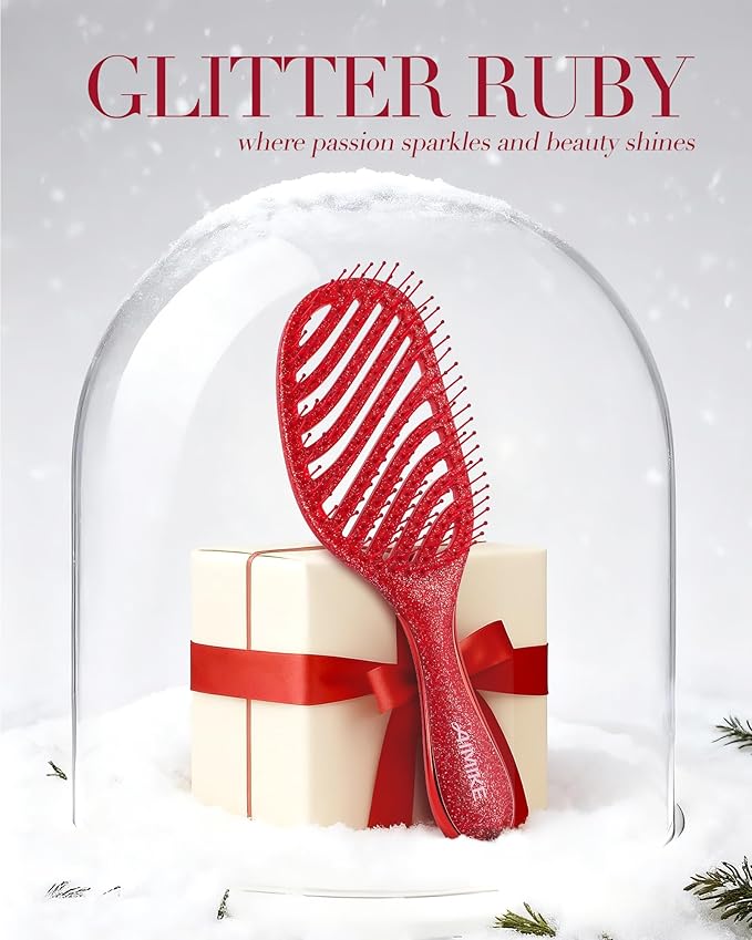 AIMIKE Detangling Brush, Wet Dry Vented Detangler Brush w/Soft Bristles, Pain-Free Detangle Hairbrush Loosens Stubborn Tangles, Extra Gentle on Sensitive and Fine Hair, for Women & Kids- Shiny Rose