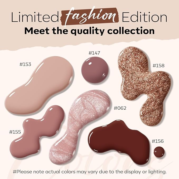 modelones Brown Nail Polish Set 6 Colors, Nude Burgundy Glitter Fall Winter Quick Dry Mini Nail Lacquer Kit Dark Red Nail Art DIY Home Salon Nail Art Manicure Gifts for Women Girls