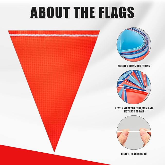 Safety Warning Pennant Banner Flags – Multipurpose OSHA High Visibility Colored Triangle Flags for Roadwork, Party and Hazard Areas(Dark/Light Blue+Orange,45pcs,105FT)