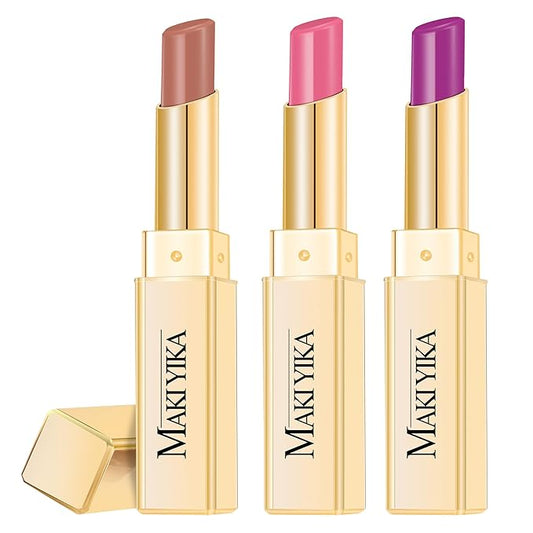 MAKI YIKA 3Pc Moisture Lipsticks for Women Nude Pink Purple Lipstick Hydrate Tinted Lip Balm for Dry Cracked Lips Glossy Lip Color, MA55/62/65