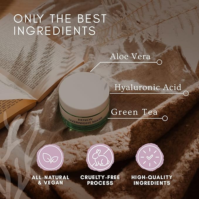 Doppeltree RENEW Overnight Face Mask with Aloe Vera Gel & Hyaluronic Acid, Anti Aging Hydrating Facial Mask for All Skin Types, Night Time Skin Care & Repair