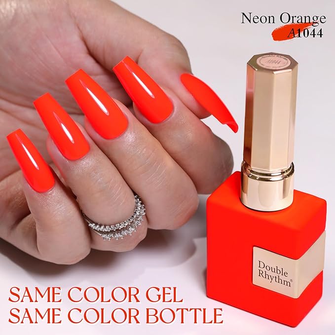 Double Rhythm 0.5Oz Gel Polish Pure Sheer Same Color Same Bottle Soak Off 15ML Gel Polish Manicure Salon Nail Art DIY at Home for Women (Neon Red Orange-A1044)