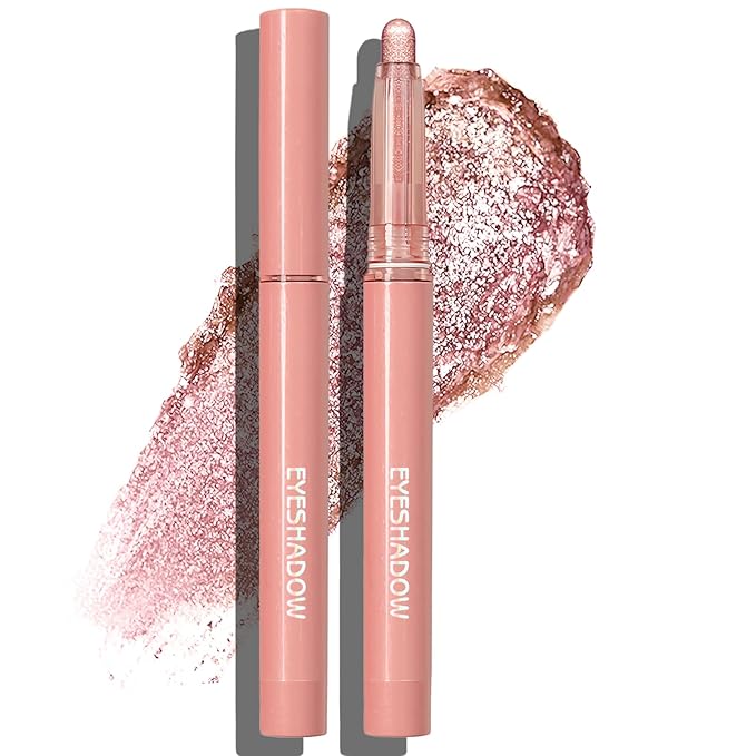 Glitter Eyeshadow Stick Metallic Chrome Finish, Shimmer Cream Eye Shadow Stick Long Lasting Holographic Color Sparkle Multi-Use Eye Brightener Highlighter Makeup Blendable Eyeliner Pencil, 4#