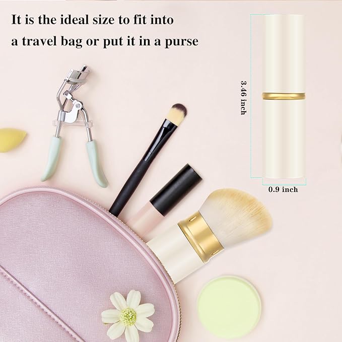 Falliny Retractable Kabuki Makeup Brush, Angled Travel Powder Foundation Blush Brush Makeup Brush for Blush, Sunscreen,Bronzer, Buffing, Concealer,Highlighter, Powder Cosmetics