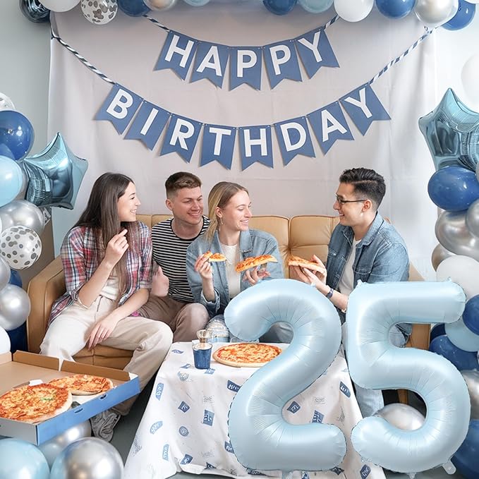 40 Inch 25 Balloon Number, Large Dusty Pastel Baby Blue Foil Number 25 Balloons Birthday Party Decor, Light Blue Helium Mylar Self Inflating Balloon for Boys Men 25th Birthday Anniversary Decorations