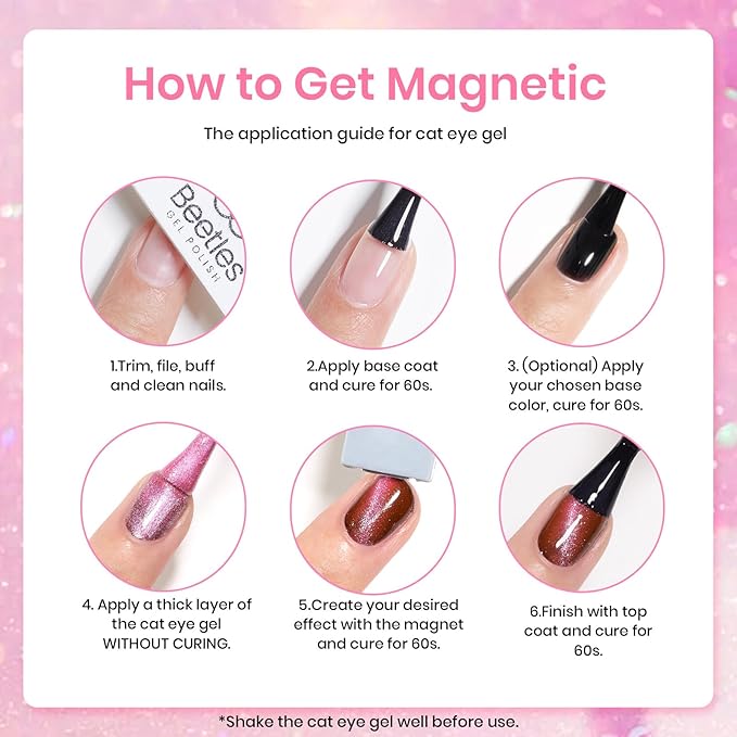 Beetles Spring Gel Nail Polish Set, 6 Colors Cat Eye Gel Nail Set Glitter Velvet Valentines Gel Polish Kit with Magnet Fairytale Series Soak Off Uv Led DIY Manicure Gift for Women